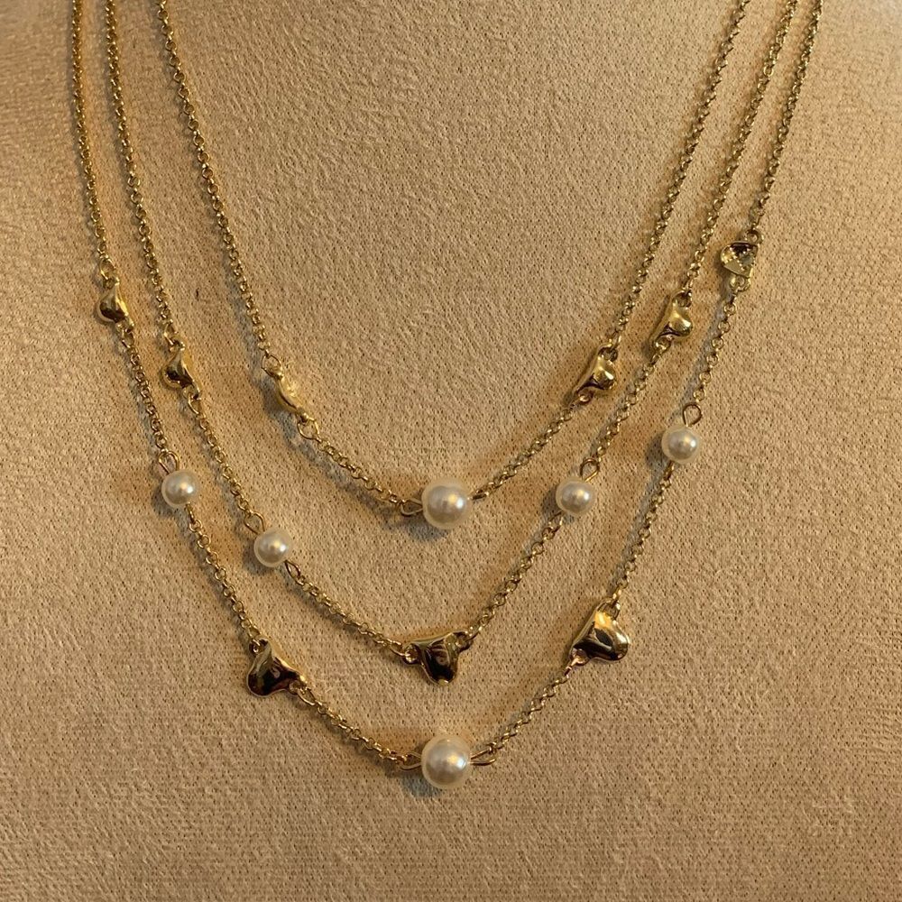 Laundry by Shelli Segal layered necklace hearts pearls